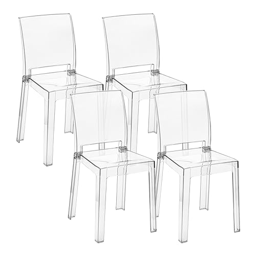 Baroni Home 4 Stuhlen-Set aus transparentem Polycarbonat, robuster und in 2 Teilen zerlegbarer Esszimmerstühle, ergonomische Sitzfläche mit gebogener Rückenlehne, 36x81x43 cm