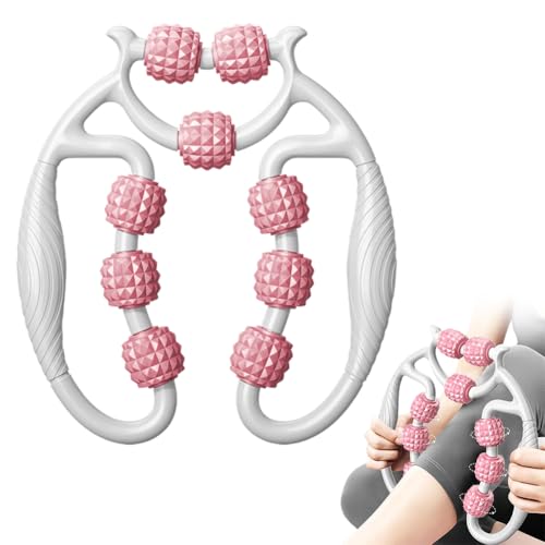 Beinmuskel Massagegerät - Tiefengewebe Massage Roller mit 9 Rädern, Bein Massagegerät, 2025 Neuer Massageroller Beine, Fussmassagegerät, 360 ° Triggerpunkt-Massagerolle für Bein, Fuß, Armmassage(Rosa)
