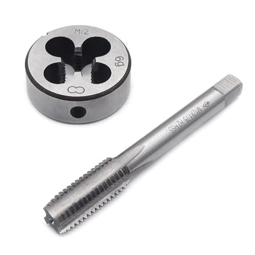 Aoyswuz 2 Stück M12 X 1,75 mm Gewindebohrer Runde Zähne Set Stahl Schneideisen Gewindebohrer Set für Gewindeschneiden, Reparaturarbeiten