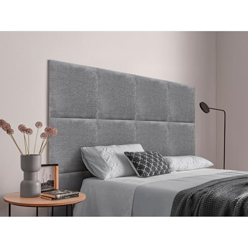 DHOME Polsterkopfteil aus Austauschbaren Selbstklebenden Platten aus Hochwertiger Ökologischer Wolle Luxuriöses Bett für das Gepolsterte Schlafzimmer (Grau, 200cm)