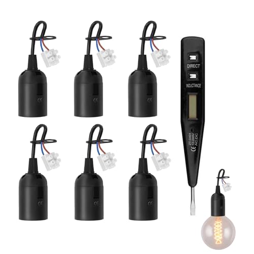 E27 Fassung Lampenfassung E27 6 Stück E27 Ersatzfassung Baufassung E27 Mit Kabel Renovier-Fassung 220V 2A Fassung E27 Renovierfassung Lampenfassung Baustellenfassung E27 mit Spannungsprüfer Schwarz