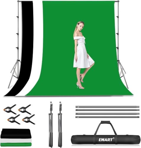 EMART Hintergrundsystem mit Stoff, Professionelles Fotostudio Set 2,6×3m Foto Hintergrund Ständer Set mit Fotohintergrund und 4 Federklemm für Fotografie, Videoaufnahme YouTube
