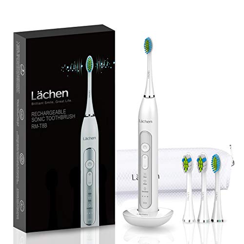 Lächen Sonic elektrische zahnbürste Schallzahnbürste mit 4 Aufsteckbürsten und Timer, 3 Modi & 3 Vibrationsstärken mit Reisetasche, Weiß