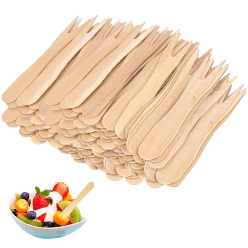 300 Stück Pommesgabel,Holzgabeln, 85mm Gabeln, kleine Gabeln Holz, Pommes Frites Gabeln Partygeschirr, Holzmesser, Pommes Frites Gabel, für Party Geburtstag Camping Und Picknick