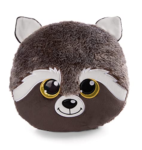 NICI GLUBSCHIS Kissen Waschbär Clooney 33 x 32 cm – rundes Kuschelkissen aus weichem Plüsch, Dekokissen für Kinder & Erwachsene, 48586, tolle Geschenkidee, braun