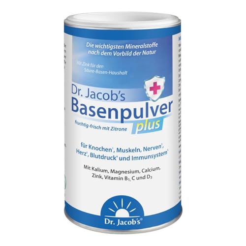 Dr Jacob's Basenpulver plus I Kalium Calcium Magnesium Zink I Vitamin C D B1 I Mineralstoffe als Citrat und Laktat I für Muskeln, Knochen, Herz und Blutdruck* I 300 g Basen-Pulver vegan