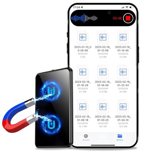 128GB Magnetische Diktiergerät, Audio-Aufnahmegerät mit dreifacher Rauschunterdrückung, Audiorecorder mit Magnetfunktion, sprachaktivierter Rekorder mit 9200 Stunden Kapazität, Gerät mit Wiedergabe