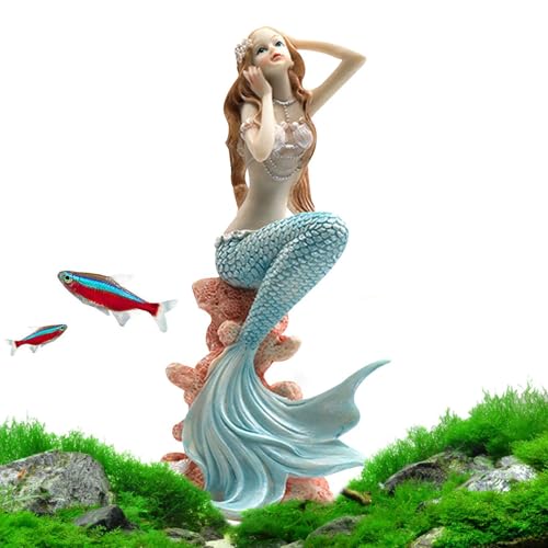 Meerjungfrau Aquarium-Ornament – Realistische Harzstatue Koralle, Pflanzen Dekorative Meerjungfrau | Figur Für Aquarien, Schreibtisch Miniaturgärten Meerjungfrau Aquarium Dekoration