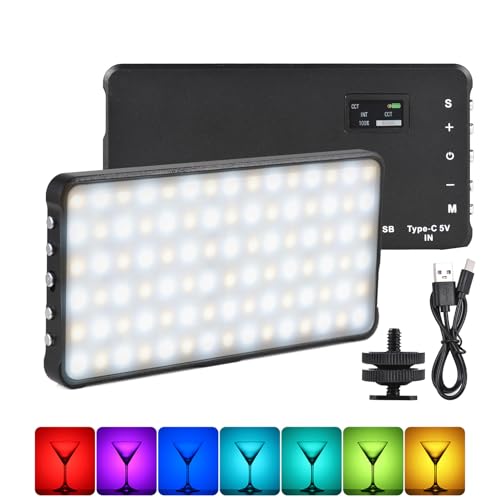 Camnoon 135 LED RGB-Videolicht, 14W Kameralicht, 2800 K–6800 K dimmbar, 17 Szenenmodi, integrierter 4000 mAh Akku mit Kaltschuhadapter für Vlog, Videokonferenz,YouTube, Tiktok