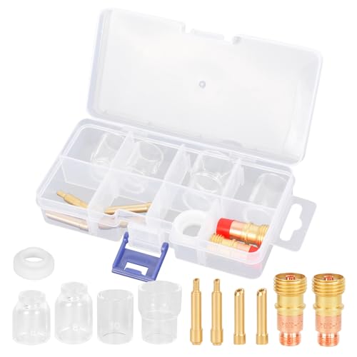 Auveach 11 Stück Wig Schweißer Zubehör, Schweißbrenner Set mit Glasbecher Glasdüsen Adapter für WP17, 18, 26 WIG Schweißbrenner (#6#8#10#12)