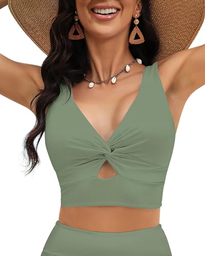 Vetinee Bade Tankini Oberteil Bikini Damen Sport Bikini Push Up Einlagen Bandeau Bikini Bikini Damen Push Up für Kleine Brüste Eisberg Grün Größe Small Passend für EU Größe 34 bis EU Größe 36