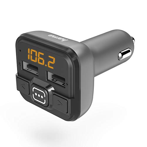 Hama Bluetooth FM Transmitter fürs Autoradio mit Kfz Ladegerät (Auto Adapter für Zigarettenanzünder Buchse mit Anschlüssen für microSD, USB Stick und zum Laden, Wireless Bluetooth Transmitter) grau