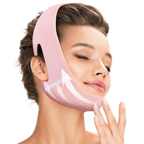 NJCXOLA V Line Lifting Maske,Wiederverwendbare Gesichtslifting-Verband,für Schlaffe Gesichtshaut,Rosa