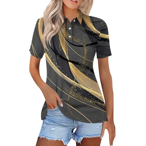 Damen Poloshirt Kurzarm Sportshirt Baumwolle Sport Oberteile Polohemd Elegant Wintershirts Damen Laufen Wandern Top Locker Leichte Arbeitskleidung Mit Kragen Z01 Dunkelgrau S