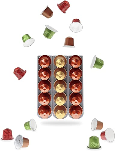 R&R SHOP - Kapselhalter für Nespresso, klebbar auf jeder Oberfläche wie Wände, Kühlschrank und kompatibel mit Nespresso-Kaffeemaschinen mit Aufklebern, je 5 Kapseln - Set mit 3 Stück