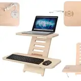 CAWI Stehschreibtisch Aufsatz mit Induktionsladegerät | Stehpulte | Holz | Laptopständer mit Wireless Charging | Höhenverstellbar | Made in EU (Natürlich)