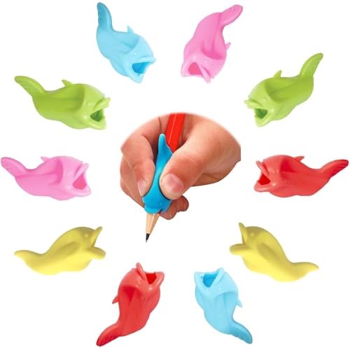 SUWIWKKOA Silikon Griffe Bleistifthalter Schreibhilfe für Stift Kinder Ergonomische Stifthalter für Verschiedene Stifte Bleistift Griffe für Kinder Handschrift, 10Stück Silikon Grips Stiftehalter