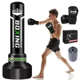 JUOIFIP Boxsack Erwachsene 180cm, Upgraded selbst aufblasen schweren Boxsack mit Boxhandschuhen und Built-in Luftpumpe für die Ausbildung MMA Muay Thai Fitness Anfänger