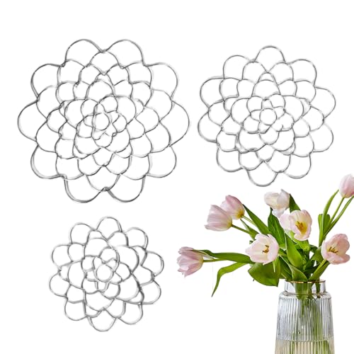 Floral Grid Set, 3 Piece Metal Mesh Organizer, Wire Flower Arranging Tool, Reusable Plant Support Frame, for Vases, Artificial Blooms, Home Display 0.12 inches