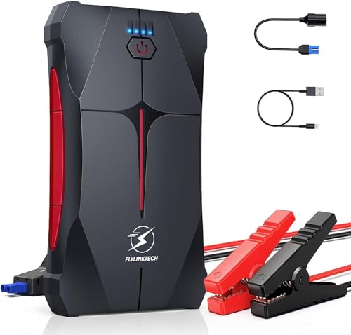 FLYLINKTECH Starthilfe Powerbank, 4500A Spitzstrom 13200mAh Tragbare Auto Starthilfe 12V für 8.0L Benzin und 6.5L Dieselmotor, IP67 Wasserdicht Starter Powerbank mit LED Taschenlampe