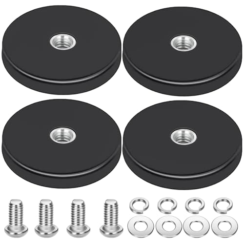 4 Stück Magnet Gummiert, 43mm Neodym Magnet Gummiert mit M4 Außengewinde, Extra Stark 12 kg Haftkraft, Magnete Anti-Rutsch Starke Gummiert Magnete für Lichtleisten, Fahrzeuge