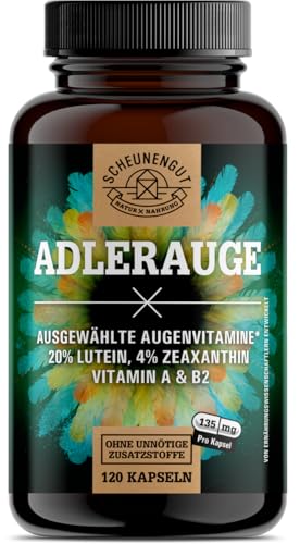 ADLERAUGE® Augenvitamine Hochdosiert - WICHTIG: Laborgeprüfter Markenkomplex mit Lutein, Zeaxanthin, Heidelbeer-Extrakt, Beta-Carotin,Vitamin A+B &mehr I 120 Stk -DE- SCHEUNENGUT®