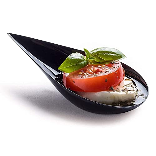 Maxi Products - 50 Stück Tränenlöffel, Schwarz, 10,1 x 5 cm, Recycelbarer Kunststoff für Catering, Events, Deckel, Verkostung, Food Trucks