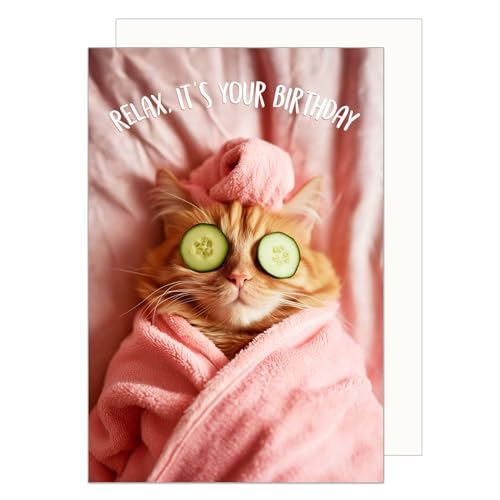 Edition Seidel Premium Geburtstagskarte mit Umschlag. Glückwunschkarte Tier Karte Billet Geburtstag Relax, it´s your Birthday Mann Frau Katze Wellness lustig Humor (G3562 SW024)