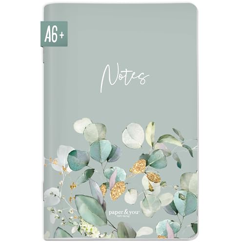 paper&you® Notizheft A6+ dotted "Minty Leaves" mit 64 Seiten, Notizbuch klein, Mini Bullet Journal - nachhaltig & klimafreundlich