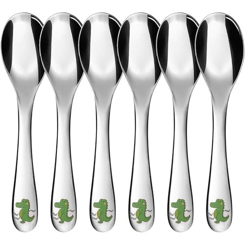 GRÄWE Kinderlöffel 16 cm, 6-teilig, Kinderlöffel-Set, Edelstahl, Kinderbesteck, für Jungen und Mädchen, Motiv Krokodil