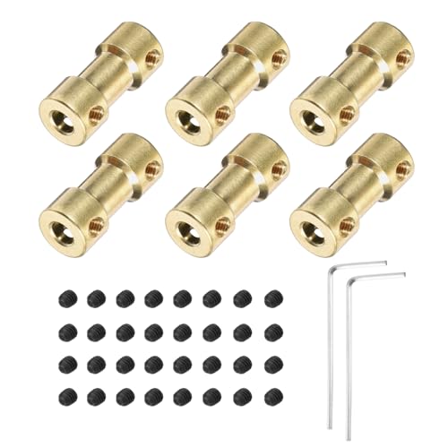 QUARKZMAN 6 Stück 4mm auf 4mm Messing Wellenkupplung Verbindungsstück mit Schrauben und Sechskantschlüssel Flexibler Motorwellenkupplung für Autoreifenwellenmotor