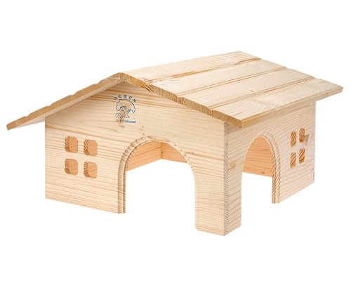 Resch Nr19 Almhütte Watzmann, naturbelassenes Massivholz aus Fichte/Mit 2 großen EIN-/ Ausgängen und 2 Fenstern / 35,5 x 20 x 35 cm (LxHxB)