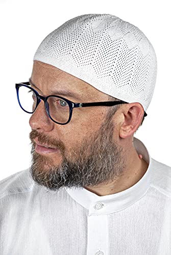 ihvan online Türkische muslimische Kufi-Hüte für Männer, Taqiya, Takke, Peci, islamische Mützen, Ramadan Eid Islamische Geschenke, Standart Größe, weiß