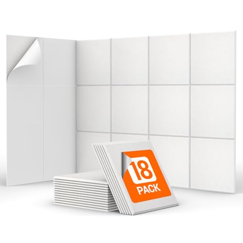 18 St. Quadratische Akustikpaneele selbstklebend, TONOR 30x30x0,9cm Schalldämmung Akustikplatten Schallabsorber Schallschutz Schallisolierung Wand Acoustic Sound Proof Wand Panel für Studio Büro Weiß