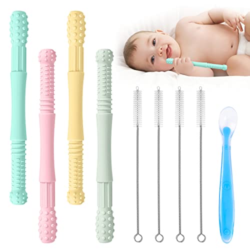 Beißröhrchen Baby, 9-Teiliges Set Silikon Zahnungshilfe Baby, BPA-frei Beissröhrchen Baby Beißspielzeug mit Löffel, kauspielzeug Beißring Kühlend für Zahnen Kleinkinder ab 2+ Monate