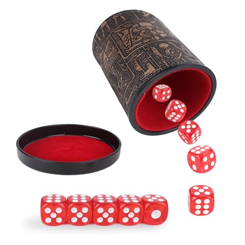 Würfelbecher, Würfelbecher Leder, Schocken Set, Kniffelbecher, Würfelbecher mit Würfeln, Schockbesteck, Knobelbecher Leder, Kniffel Spiel (Ägyptisch)