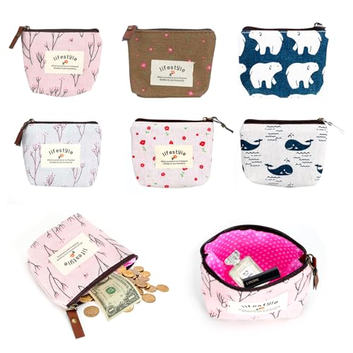 6 Stück Mini Kosmetiktasche, Münzbörsen Für Damen, Reißverschluss Mini Geldbörse Kinder, Cartoon Mini Tasche Mädchen, Mini Etui für Münzen, Kopfhörer, Lippenstift, Mini Spiegel