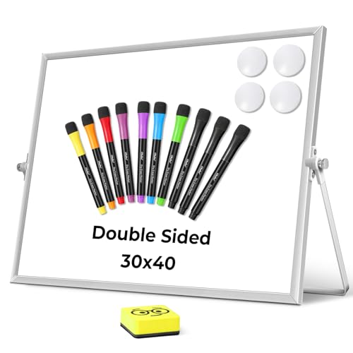 Ohuhu Whiteboard Klein A3, Magnetisch Doppelseitig, Trocken Abwischbar, White Board mit Ständer Inklusive Stifte, Radiergummis, 40x30cm