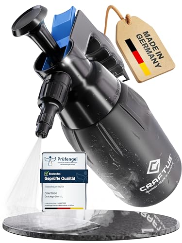 CRAFTUS® Drucksprüher 1L für gleichmäßige Verteilung von Flüssigkeit I Pumpsprühflasche für spezielle Säuren [EPDM] I Pumpflasche mit Überdruckventil & Verstellbarer Düse