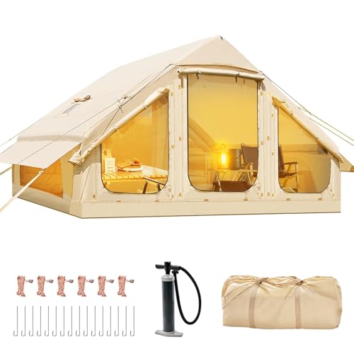 Ytaoeo Aufblasbares Zelt für Camping Outdoor Zelt für 2-4 Personen mit Luftpumpe, Kaminöffnung Aufblasbares Gampingzelt aus Wasserdichtem Oxford-Stoff Air Glamping Zelte für 4 Jahreszeiten Camping