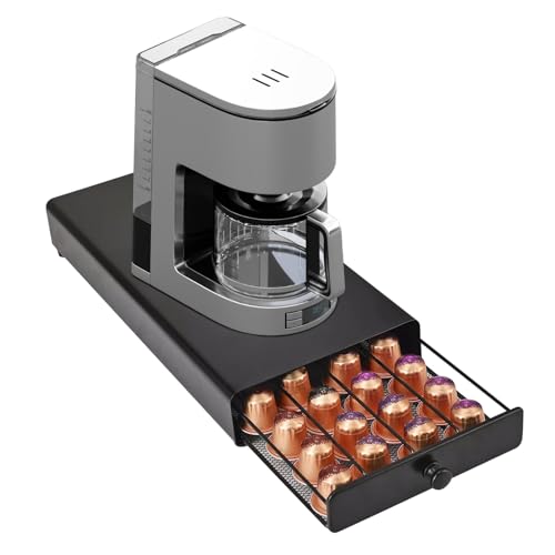 Jomdjmskes 40Pcs Kapselhalter, Kaffeekapseln Aufbewahrung, Schubladen Kapseln, Praktischer Kapseln Halterung, Kapselschublade, Kapselspender Espressokapseln, Metallgitter Kapselständer AntiRutsch Füße