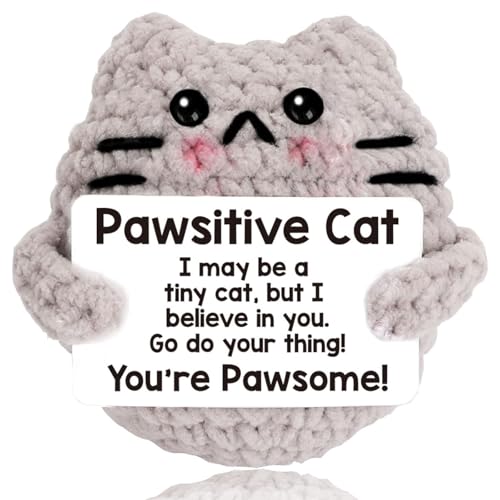 Calkkrer Emotional Support Mutmacher Geschenk, Handgefertigte Gehäkelte Positive Katze, Inspirierende Aufmunterung Geschenke, Glücksbringer Kleine Geburtstagsgeschenke