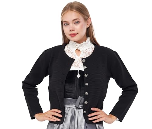 Lifos Damen Trachtenjacke - Dirndljacke Kurze Trachten Strickjacke (Schwarz, 42)