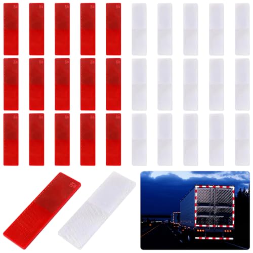 XSHAO® 30 Stück Katzenaugen Reflektoren, Rückstrahler Selbstklebend Reflektor Anhänger Traktor für Torpfosten ZäuneAnhänger Motorrad Wohnwagen LKW (Weiß/Rot)
