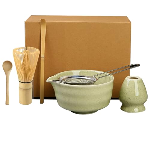 Matcha Tea Set,6 Piece Matcha Besen Set, with Matcha Whisk, Broom,Matcha Schale,Matcha Bowl with Spout,Matcha Besen Halter,Bamboo Spoon,Perfect Matcha Starter Set,Japanisches Tee-Set