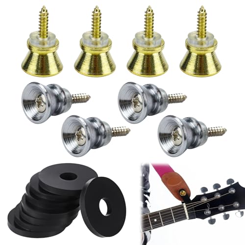 Gitarren Gurt Schlösser,Gitarren Gurt Blöcke,Gitarrengurt Schlösser, 8pcs Silikon Gurtschlösser,Gitarrengurt Knöpfe,Gitarrengurt Knöpfe Metall,Metall Gitarren Gurtsicherungen 8pcs,Set Gitarren Schutz
