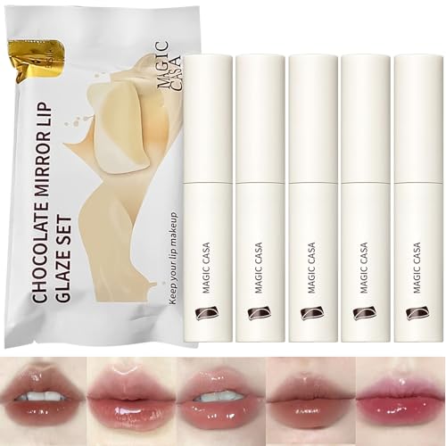 Lipgloss Set 5 Pcs Lip Tint,Lip Tint Korean,Mirror Water Lipgloss Glas Lippenstift,Nude Waterproof Lipstic,Korean Long Lasting Lip Gloss,Wasserdicht,Geeignet für Damen und Mädchen