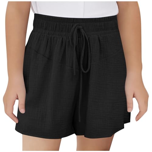 KODMNSW Mädchen Shorts Kurze Hose Sommer Sporthose Leicht Freizeit Sommerhose Elastische Taille Jogginghose Bequem Atmungsaktiv Trainingshorts Sweatshorts 3-14 Jahre Angebote Schwarz 160