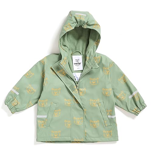 Little Tiger Regenjacke für Kinder|mit Fleece gefüttert | Öko-Tex | winddicht | wasserdicht | Kapuze | Kinder Matschjacke Matschhose für Jungen und Mädchen (110-116 (5-6 Jahre), grün-gelb)