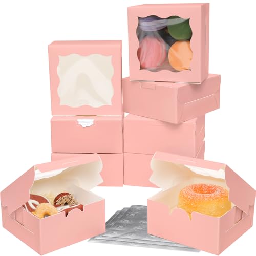 Gcardist Rosa Bäckerei Boxen mit Fenster 30 Stück 10x10x6.3cm Mini Cookie Macaron Kleine Donut Gebäck Boxen (4x4x2.5 inch)